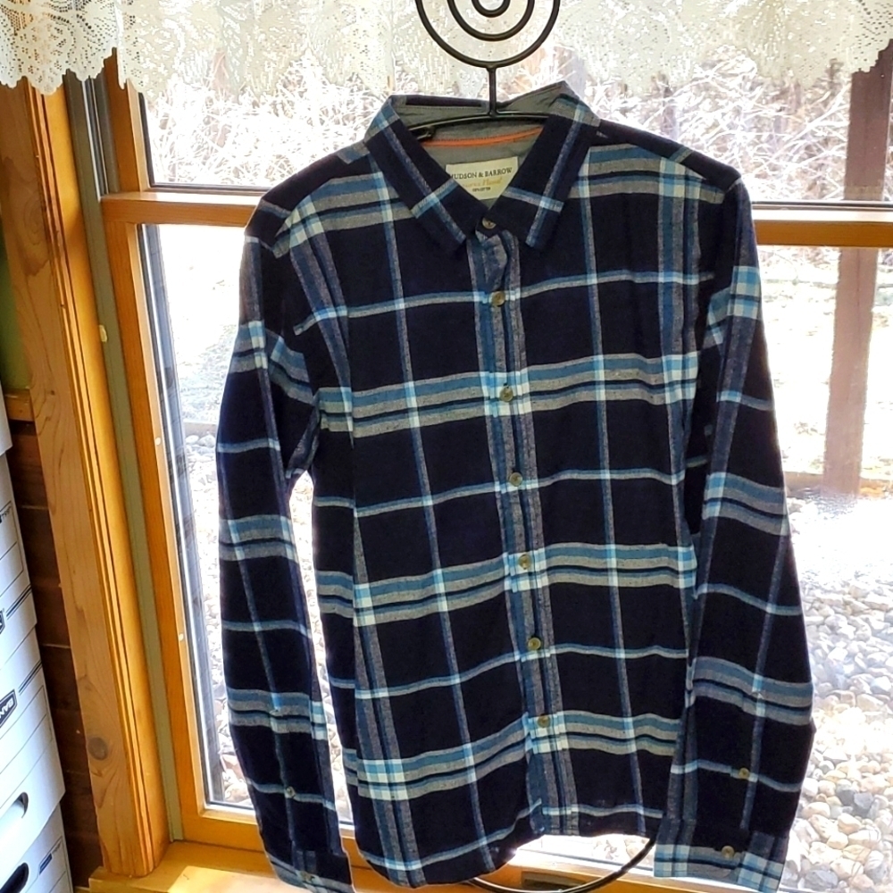 Hudson & Barrow Mountain Flannel Patriot Blue Long Slv Casual Button‎ Sz L Shirt